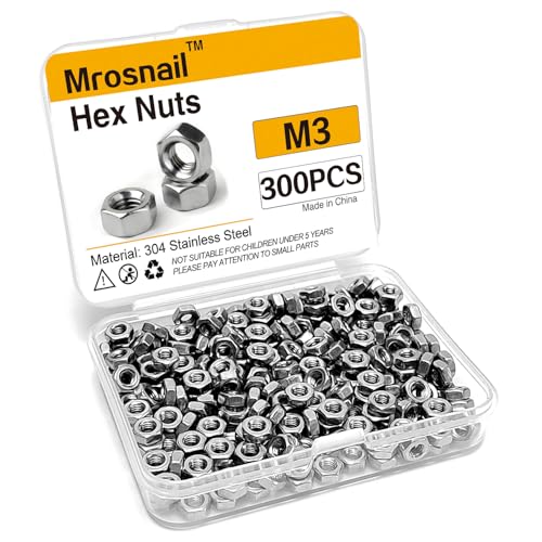 300Pcs M3 Hex Nuts, 304 Stainless Steel Hardware Nuts, Full Thread Hex Drive, for Electronics, 3D Printers, Small Appliances - size: M3 (300 pcs)