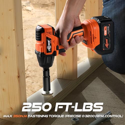 DECERK 400Nm Compact Impact Wrench - Precision Torque for DIY, Bicycle Repair & Furniture Assembly [4000mAh Dual Batteries] [1/2 Inch Driver] [21V MAX] Brushless, Cordless, Electric, Power, Gun - size: 400 N.m with Two Batteries