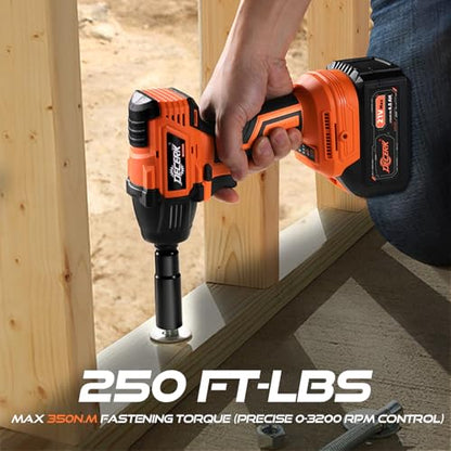 DECERK 400Nm Compact Impact Wrench - Precision Torque for DIY, Bicycle Repair & Furniture Assembly [4000mAh Dual Batteries] [1/2 Inch Driver] [21V MAX] Brushless, Cordless, Electric, Power, Gun - size: 400 N.m with Two Batteries