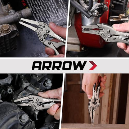 ARROW 6.5 in Needle Nose Locking Pliers, CR-MO Jaw, Long Nose Locking Pliers, Adjustable Clamping Pressure with Through-Hole Screw, Trigger Release, Ideal for Tight Spaces - size: 6.5 in