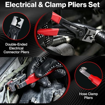 10 PCS Electrical Disconnect Pliers Fuel Line Disconnect Tool Kit, Hose Clamp Pliers Set with Snap Ring Pliers, Trim Removal Tools, Hose Removal Tool for Auto Repair - size: 10