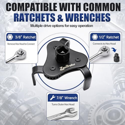 Universal Oil Filter Wrench Adjustable, Heavy Duty 3-Jaw Oil Filter Removal Tool, Oil Filter Change Tool for Engine Filters, Automotive Tool for Cars Trucks SUVs