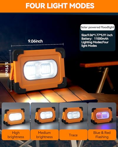 Horenom 11000mAh Portable Solar Rechargeable Work Light, 70 LED Flood Light with Magnetic Back for Camping Tent Fishing Underhood Garage Hiking Construction Mechanic Outdoor Emergency, 80w Power Bank