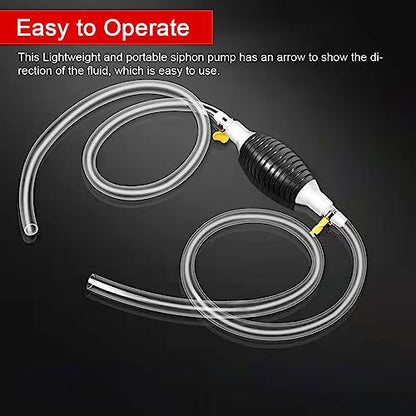 Manual Siphon Fuel Transfer Pump for Gasoline Oil and Water, Portable Hand Liquid Siphon Pump with 1.5m PVC Hose and Metal Clamps, High Flow Transfer Kit for Cars Boats and RVs
