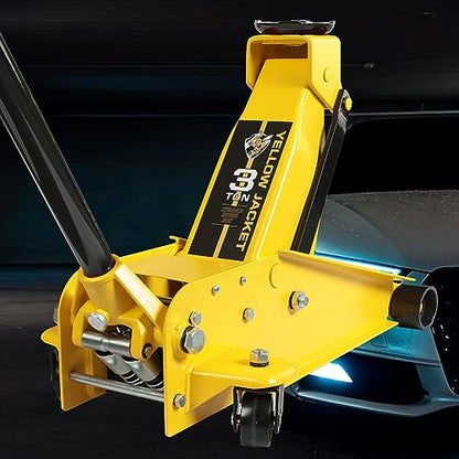 YELLOW JACKET Hydraulic Floor Jack, Quickly Lift Car Jack with Dual Pumps, Heavy Duty Steel Service Jack, 3 Ton (6600 lb) Capacity - color: Steel, size: 3T dual pump