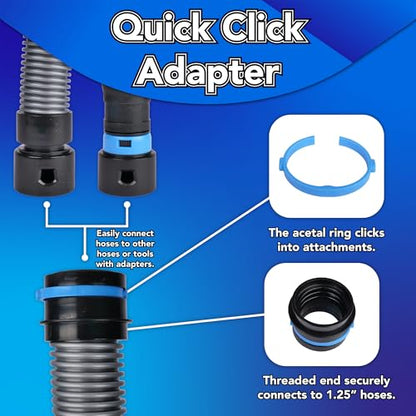 Cen-Tec Systems 94731 Quick Click 30 Ft. Hose for Home and Shop Vacuums with Expanded Multi-Brand Power Tool Adapter Set for Dust Collection - size: 30 Ft. Hose