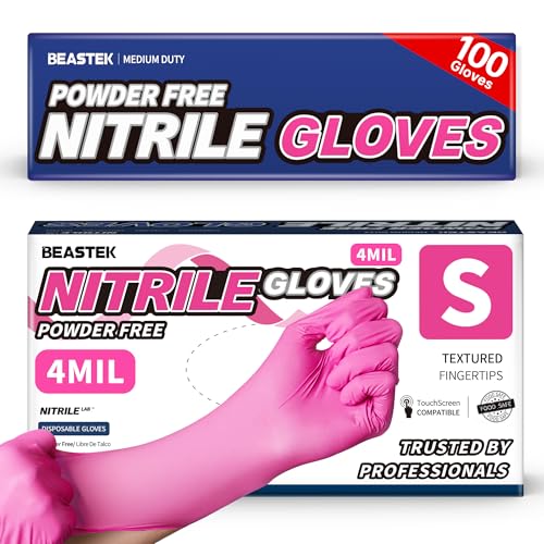 Beastek Nitrile Disposable Exam Gloves, 4Mil 100Ct Powder-Free Latex-Free Food-Safe for Cooking Medical Esthetician, Hot Pink - color: Small (Hot Pink)