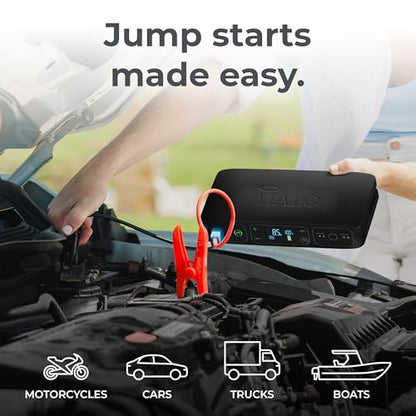 HALO Bolt Air 58830 Portable Car Battery Jump Starter | 100 PSI Air Compressor, 58.8Wh USB Power Bank, Emergency Floodlight & Charger, Jumps Cars SUVs & Trucks, Inflates Tires, TSA Approved — Black - color: Black Graphite