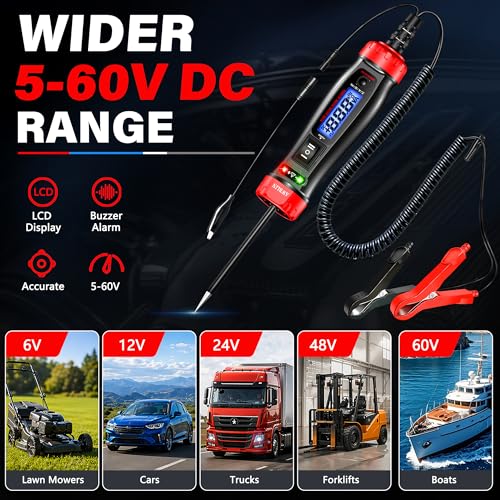 AWBLIN Power Circuit Probe Tester, 5-60V DC Digital Automotive Test Light with Voltmeter, Auto Voltage Current Relay Resistance Short Detection, Trailer Fuse Tester, Car Electrical Diagnostic Tool