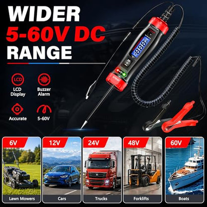 AWBLIN Power Circuit Probe Tester, 5-60V DC Digital Automotive Test Light with Voltmeter, Auto Voltage Current Relay Resistance Short Detection, Trailer Fuse Tester, Car Electrical Diagnostic Tool