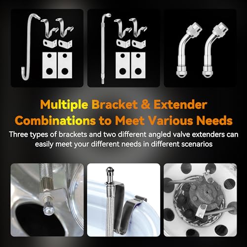 RVZONE Dually Valve Stem Extenders Kit, Stainless Steel Braided Valve Stem Extension fits 16" to 19-1/2" Dual Wheels Tire Valve Extension for Most Cars Motorhome RVs Trailers Trucks