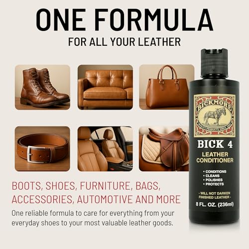 Bick 4 Leather Conditioner & Cleaner, Won't Darken Boots, Couch, Bags 8 oz | Made in USA, For Shoes, Furniture, Jackets, Auto Interiors, Apparel & Accessories - size: 8 oz