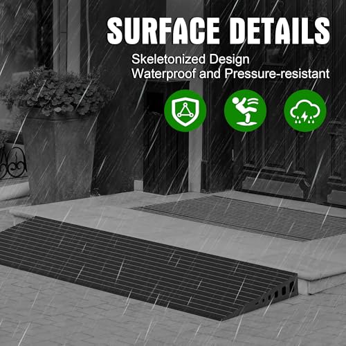 1.6" Rise Threshold Ramps for Doorways, 2000 Lbs Load Capacity, 35.5" Wide Natural Rubber Power Wheelchair Ramp is Adjustable and Cuttable for Doorways, Curb, Sweeper, Power Scooters, Bathroom - size: 1.6" Rise