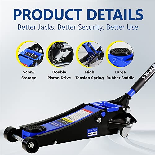 2.5T Low Profile Steel Floor Jack, 5500 lb, Dual Pump, 3.5"-19.5" Lift | Heavy-duty steel, dual-piston quick lift, low profile, 3.5"-19.5" range, overload safety protection. - size: 2.5T Dual Pump 3.5"-19.5"