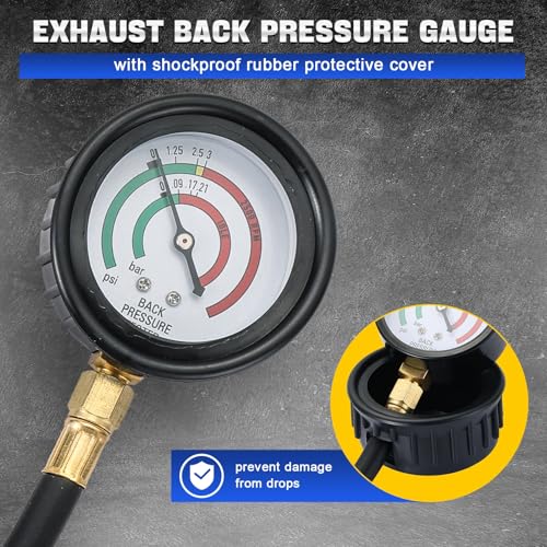 DASBET Exhaust Back Pressure Tester Kit with Carrying Case, Automotive Exhaust Back Pressure Gauge Set with 6-Foot Hose & Adapter(M12/M18) & 2 Hose Clamps Professional Automotive Diagnostic Tool