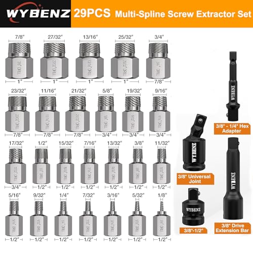 29Pcs Screw Extractor Set, 3/8" Drive Easy Out Bolt Extractor Set - color: 29pcs-01
