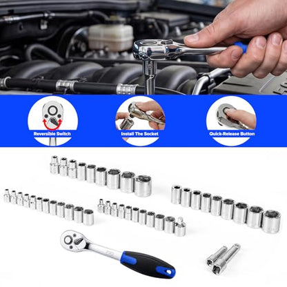 Prostormer Mechanic Tool Set – 219 Piece Basic Tool Kit for Home Repair & Auto Car Maintenance, General Household Tool Set with Aluminium Tool Box