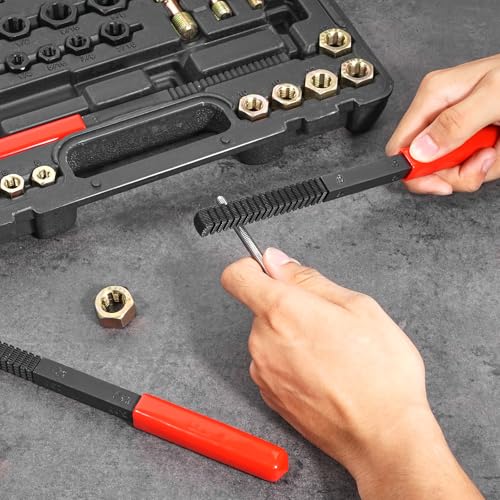 VEVOR Thread Chaser Set - 49-Piece UNC UNF and Metric Thread Restorer Tool Rethreading Tool Kit with 22 Taps 24 Dies 3 Thread Files Storage Case Heat Treated Steel for Mechanics DIY Enthusiasts - size: 49PCS, style: SAE&METRIC