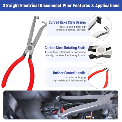 7 Pcs Electrical Disconnect Pliers, Electrical Connector Removal Tool | Connector Separator, Hose Clamp Pliers, Terminal Removal Tools, Work Gloves & Tool Bag - for Automotive Electrical Connector
