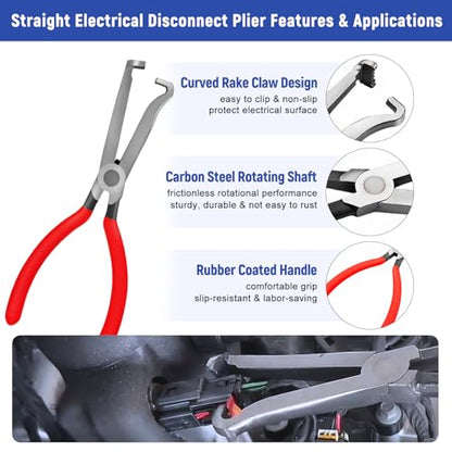 7 Pcs Electrical Disconnect Pliers, Electrical Connector Removal Tool | Connector Separator, Hose Clamp Pliers, Terminal Removal Tools, Work Gloves & Tool Bag - for Automotive Electrical Connector