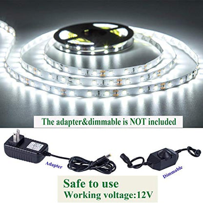 Daylight White LED Strip Lights, 12V16.4ft 300LEDS Flexible Tape Light for Hallway, Staircase, Bookshelf, Under Cabinet, Non Waterproof, Not Include Power Adapter - color: Daylight White Without Adapter
