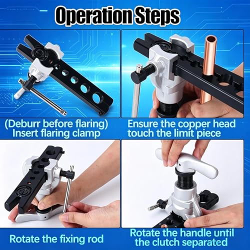 Eccentric Flaring Tool Kit, 45° Copper Flaring Tool for HVAC Mini Split & Auto Brake Line, SAE 1/4"-3/4" & Metric 6-19mm Tubing Flaring Kit with Tube Cutter, Deburrer and Hard Storage Case