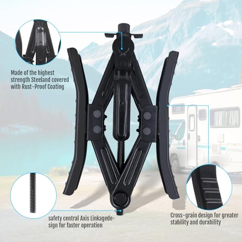 RV Rotatable Wheel Chock Stabilizers (Drill Adjusted), Camper Heavy Duty Tire Chock Stabilizers, Travel Trailers Wheel Chock Scissor 2 Sets with Ratchet,hex Socket,Gloves (Black-Turn) - color: BLACK-TURN