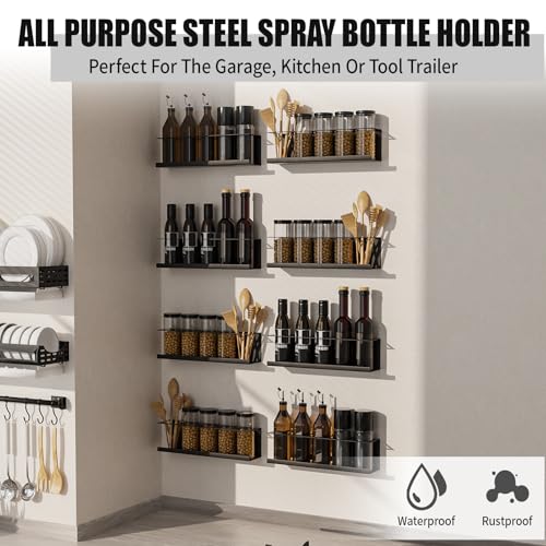 Riciakik 8 Pack Spray Bottle Holder Wall-Mounted, Aerosol Spray Can Holder Storage Rack, Heavy-Duty Paint Bottle Organizer with 40 Holes, Steel Black Spray Rack for Garage, Shop, Home or Tool Trailer - style: 8 Pack