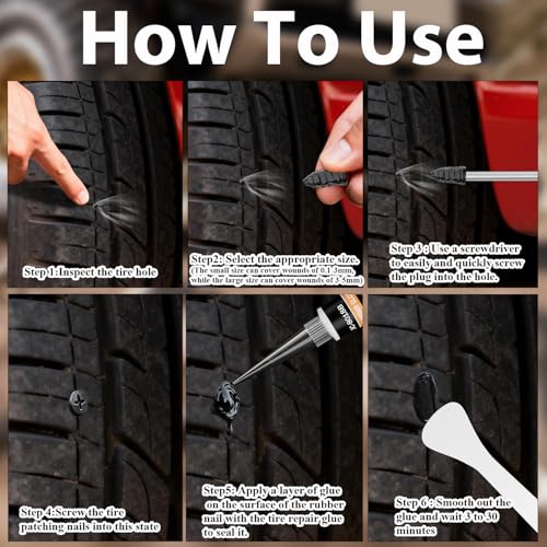 70 PCS Tire Repair Rubber Nails, 10mL Repair Glue, Vacuum Tires, Flat tire Repair Fast Plug Tool Kits, Self-Service Car Puncture Repair Screws with Screwdriver, Set for Car, Motorcycle, Jeep, Bike.