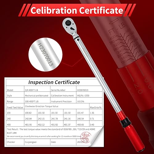 Hairich 3/4-Inch Torque Wrench, Dual-Direction Adjustable 60 tooth 100-400ft.lb/136-542Nm, Professional Torque Wrench, for Maintenance Tool and Product Assembly - size: 3/4“ 100-400FT.LB