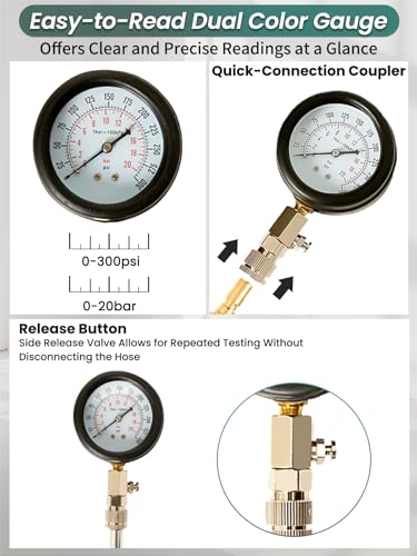 0-300psi Compression Tester 8pcs Small Engine Cylinder Compression Tester Kit with Adapters for Cars Trucks Motorcycles