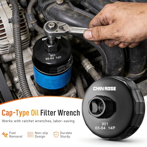 64-65mm Oil Filter Wrench, 14 Flutes, 1/2 Inch Square Drive | Heavy-Duty, Oil Filter Socket Wrench, Flute Oil Filter Removal Tool
