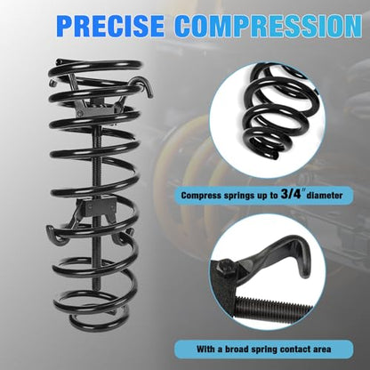 Coil Spring Compressor Tool Set, Heavy-Duty Automotive Strut Spring Compression Tool for Macpherson Suspension Repair, Fits 3/4” Diameter Springs, with Carrying Case