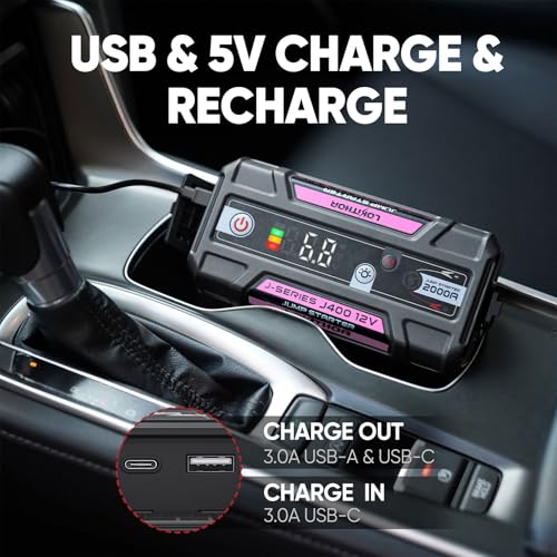 LOKITHOR J400 Jump Starter - 12V 2000A Lithium Battery Jump Pack, Portable Jump Box, Car Starter, Jumper Cables - for Up to 8.0L Gas & 6.0L Diesel Engines | ConnectMax Tech - Smart Digital Display - color: Pink