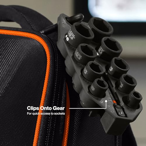 Klein Tools 80207 Grab-And-Go Impact Socket Sets, SAE and Metric, 20-Piece Set with Sleeves, Carabiners, 3/8-Inch Drive, Color-Coded, 1/4-Inch to 3/4-Inch, 8 mm to 19 mm Sockets - size: 20-Piece