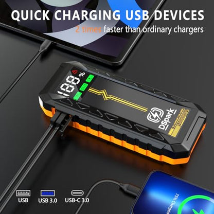 Car 4000A Jump Starter for Up to 8.5L Diesel & All Gas Engines, 12V Lithium Battery Booster Pack Jump Box, Portable Power Bank, 3 Modes LED Flashlight, 88.8W Quick Charge & Safety Protection - style: G69H