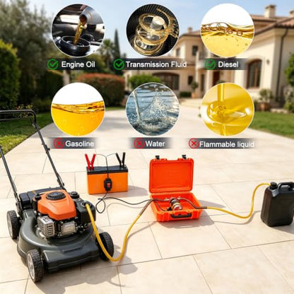 12/24V 100W Electric Oil Change Extractor Pump, Fluid Transfer Pump for Boats, Trucks, Cars, RVs, Lawnmowers | Multi-fluid transfer - color: Orange-B