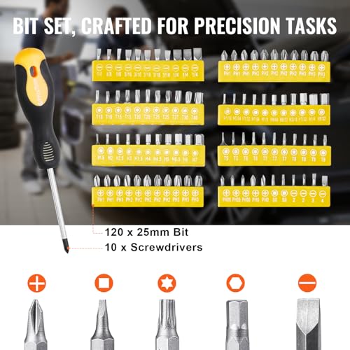 VEVOR Mechanics Tool Set 221Pieces - 1/4" and 3/8" Drive Sockets - SAE and Metric Mechanic Tool Kit with Bits - Wrenches, Ratchet Handle, Accessories, and Plastic Storage Case - for Automotive Repair - size: 1/4"&3/8", style: 221 PCS