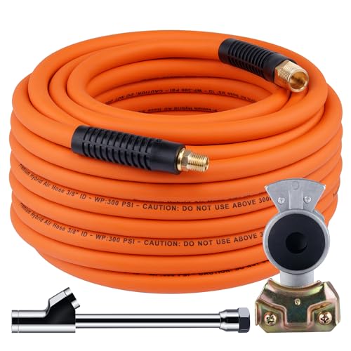 Truck Tire Inflator Kit, 3/8” x 50FT Hybrid Air Hose with 1/4" Chuck and 1/2" NPT Universal Gladhand Connection - color: Orange