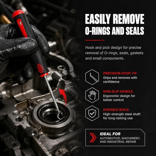 4-Piece Precision Pick and Hook Tool Set, Automotive Mechanic Tools with Non-Slip Handles for Removal, Repair & Maintenance