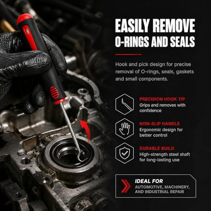 4-Piece Precision Pick and Hook Tool Set, Automotive Mechanic Tools with Non-Slip Handles for Removal, Repair & Maintenance
