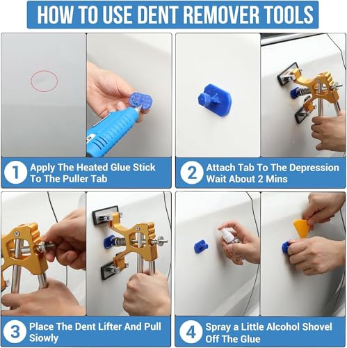 Dent Puller Hail Remover Kit, Professional Car Paintless Dent Removal Kit Tools, 2 in 1 T-Bar,Adjustable Dent Lifter, Bridge Puller Slide Hammer Dent Suction Puller for Auto Body SUV Damage DIY Repair