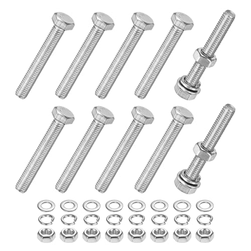 M METERXITY 10-Pack Hex Head Screw Bolt with Nuts Flat & Lock Washers M5x35mm Stainless Steel Bolts and Nuts Kit Fully Threaded Metric Bolt Assortment for Equipment/Machinery - size: M5x35mm