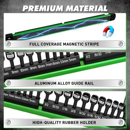 22-Piece Magnetic Nut Driver Set, Metric & SAE (5-13mm & 3/16"-1/2"), 1/4" Hex Shank Impact Bit Set, Wing Nut Driver Bits, Magnetic Aluminum Storage Rail - style: Nut Driver Set with Rail