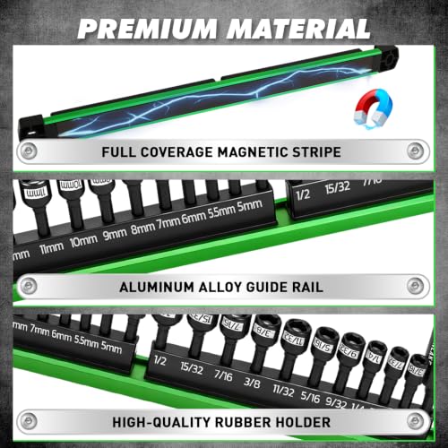 22-Piece Magnetic Nut Driver Set, Metric & SAE (5-13mm & 3/16"-1/2"), 1/4" Hex Shank Impact Bit Set, Wing Nut Driver Bits, Magnetic Aluminum Storage Rail - style: Nut Driver Set with Rail