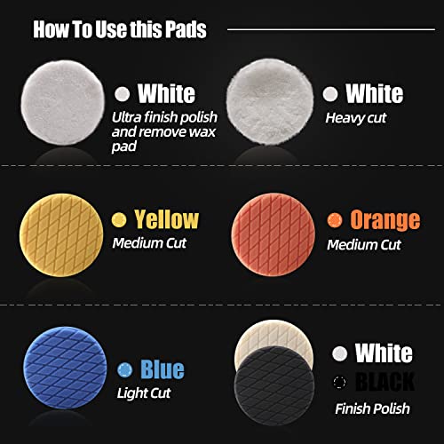 Buffing Polishing Pads, ZFE 7Pcs 6"(150mm) Waffle Foam Buffing Pads Polishing Pads Wool Pad Kit for 6Inch Backing Plate RO/DA/GA Car Polisher Boat Compounding, Polishing and Waxing - color: 6Pcs 6Inch Polishing Pad Sets, size: 6 Inch (150mm)