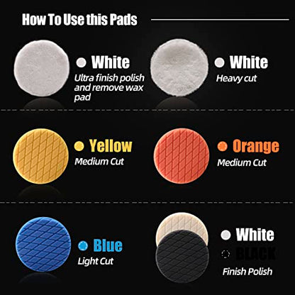 Buffing Polishing Pads, ZFE 7Pcs 6"(150mm) Waffle Foam Buffing Pads Polishing Pads Wool Pad Kit for 6Inch Backing Plate RO/DA/GA Car Polisher Boat Compounding, Polishing and Waxing - color: 6Pcs 6Inch Polishing Pad Sets, size: 6 Inch (150mm)