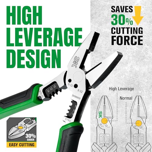 SK 8-Inch Multi-Use Linesman Pliers, 6-IN-1, Premium CR-V Steel Construction, Ergonomic Anti-slip Handle for Comfortable Grip - style: Multi-Use Linesman Pliers