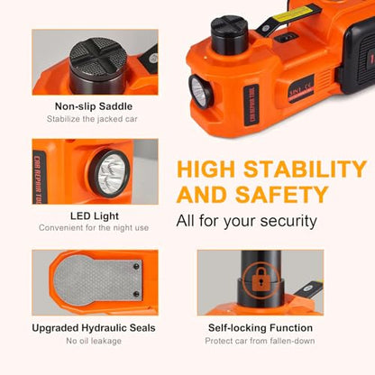 Electric Car Jack Kit 5Ton 12V Hydraulic Car Jack Lift (Lifting Range: 6.1~17.7 inch) with Built-in Inflatable Pump and LED Light, for SUV MPV Sedan Truck Change Tires Garage Repair