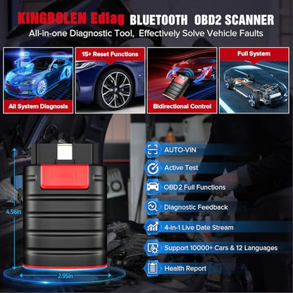 KINGBOLEN Ediag OBD2 Scanner Bluetooth, Bidirectional Scanner All System Diagnostic Tool for iOS & Android, Active Test,15+ Reset Function, FCA AutoAuth, 1 Year Update | All Software 1 Year Update For iOS & Android, Active Test Code Reader with ECU Functi